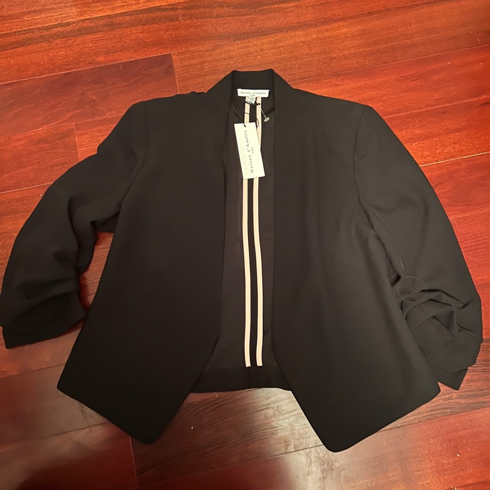 Black Textured Open-Front Blazer